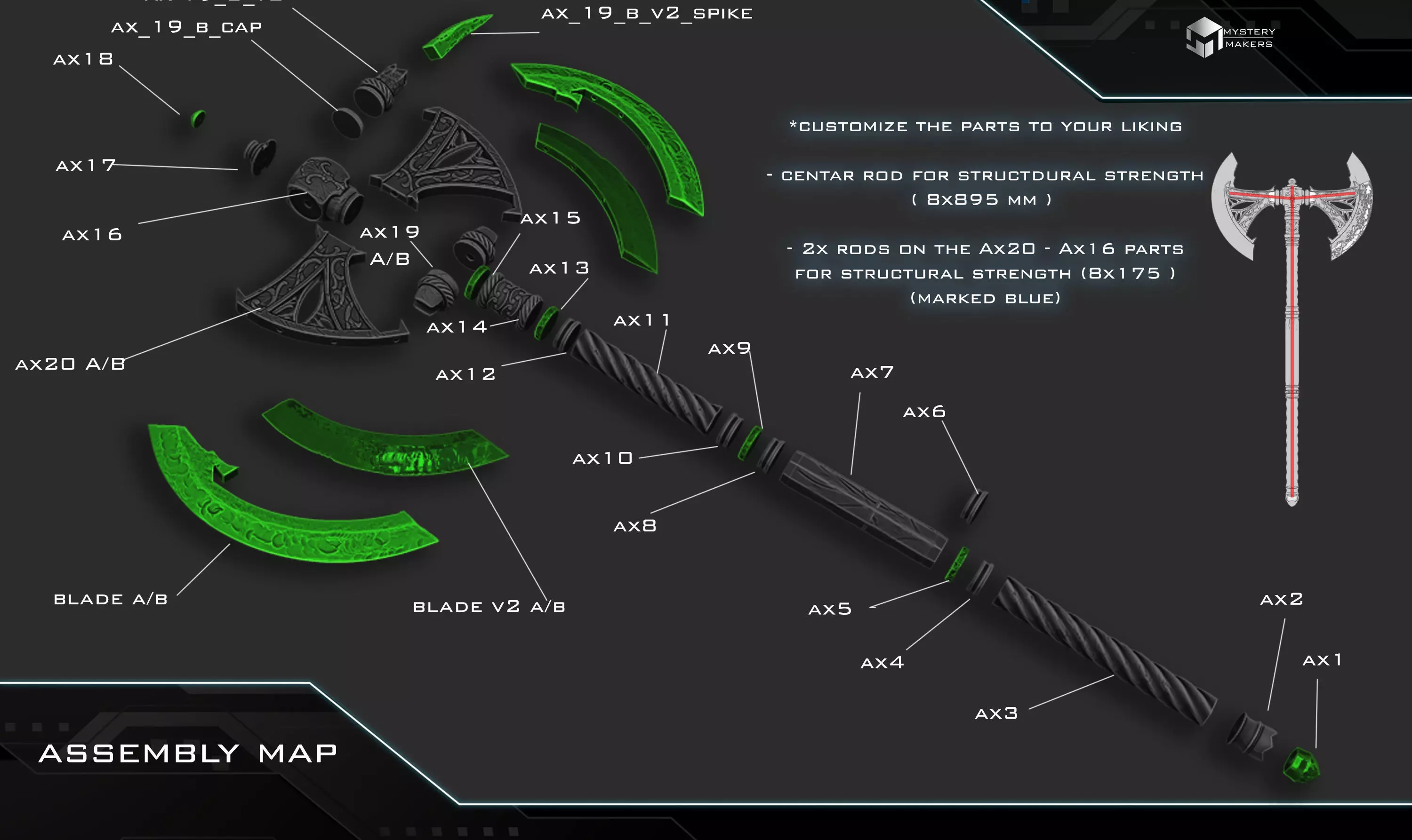 Deadric Glass axe 3D print model_4