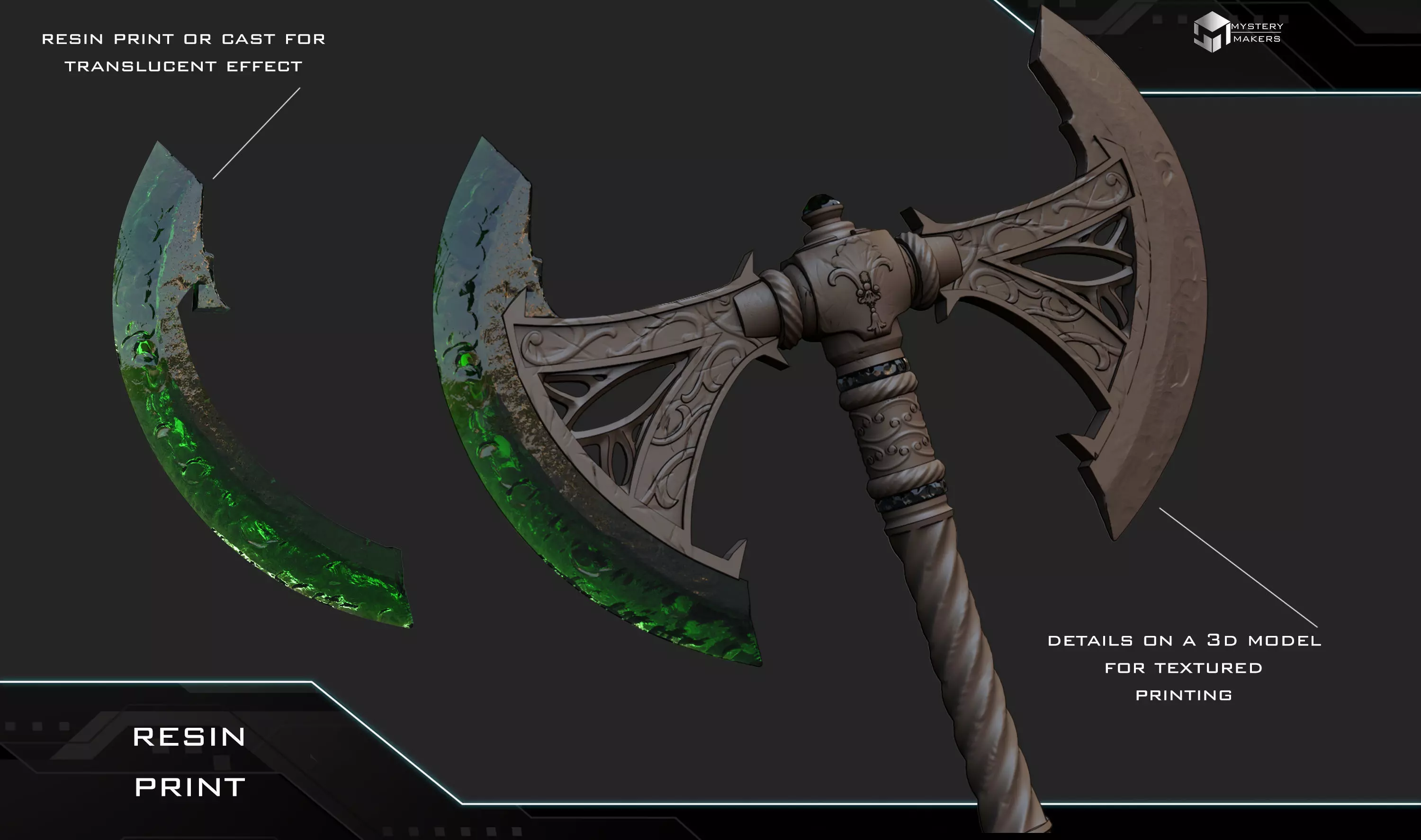 Deadric Glass axe 3D print model_3