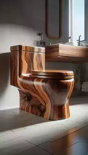 Wooden Toilet Luxury Bathroom Fixture Natural Grain 3D Low-poly 3D model