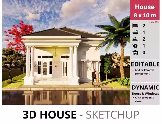 House 8x10m code 596 - Sketchup 3D model 3D model