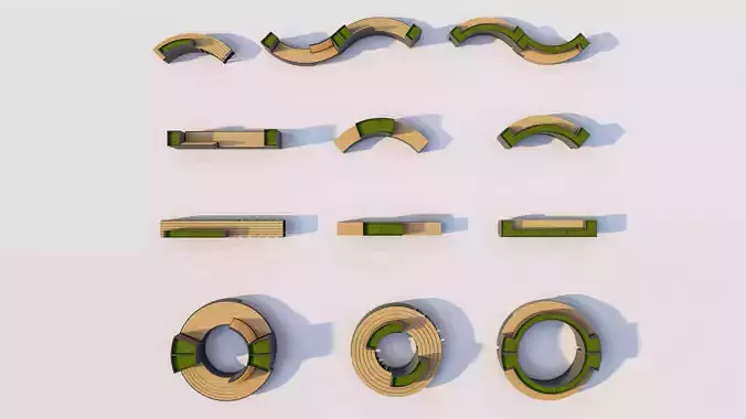 Urban Park Planter Bench Kit Low-poly 3D model 5
