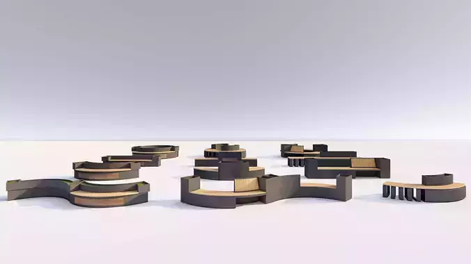 Urban Park Planter Bench Kit Low-poly 3D model 6