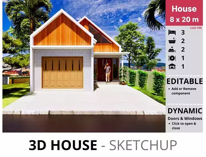 House 8x20m code 598 - Sketchup 3D model 3D model