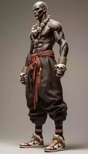 Muscular Warrior with Skull Fantasy Tribal Fighter 3D