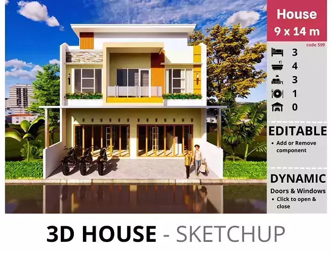 House 9x14m code 599 - Sketchup 3D model 3D model