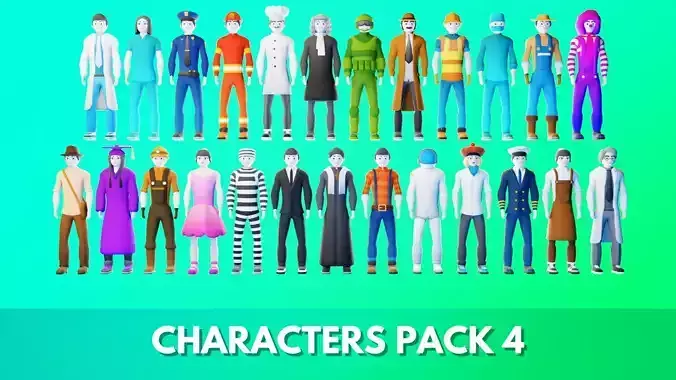 Casual Character Pack 4 Rigged NPCs Low-poly 3D model