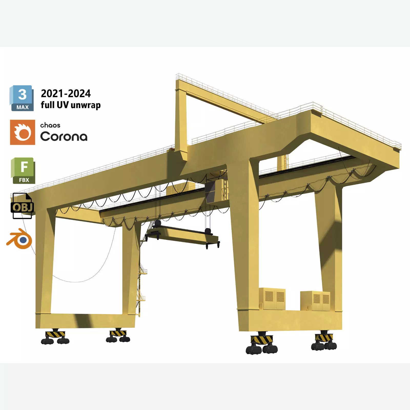 Harbor RTG Gantry crane 04 Low-poly 3D model_0