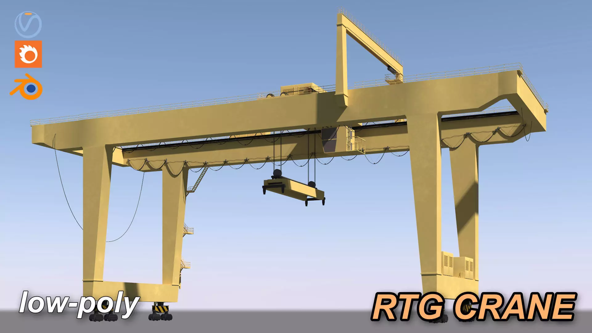 Harbor RTG Gantry crane 04 Low-poly 3D model_11
