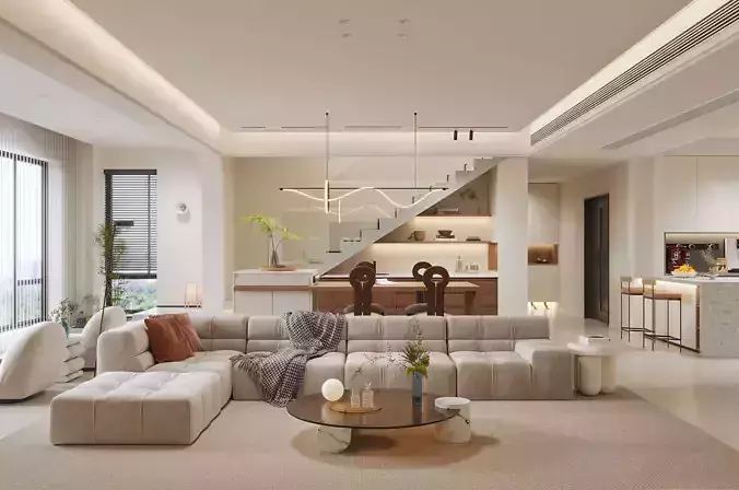 Modern living room dining room interior scenes 335