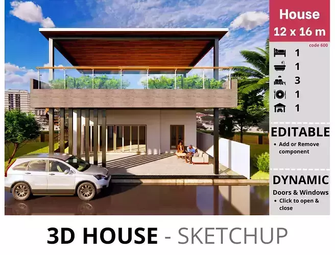 House 12x16m code 600 - Sketchup 3D model 3D model