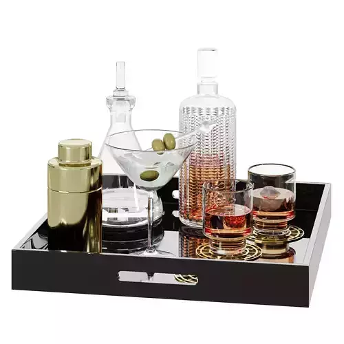 N21 Golden Hour Bar Set  Tray with Decanters and Cocktails