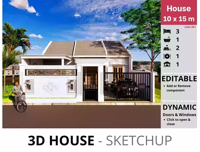 House 10x15m code 601 - Sketchup 3D model 3D model