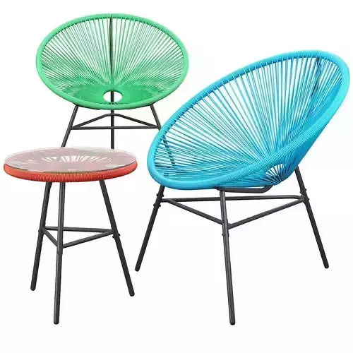 Garden Chairs Acapulco Pe Rattan with Table 3D model