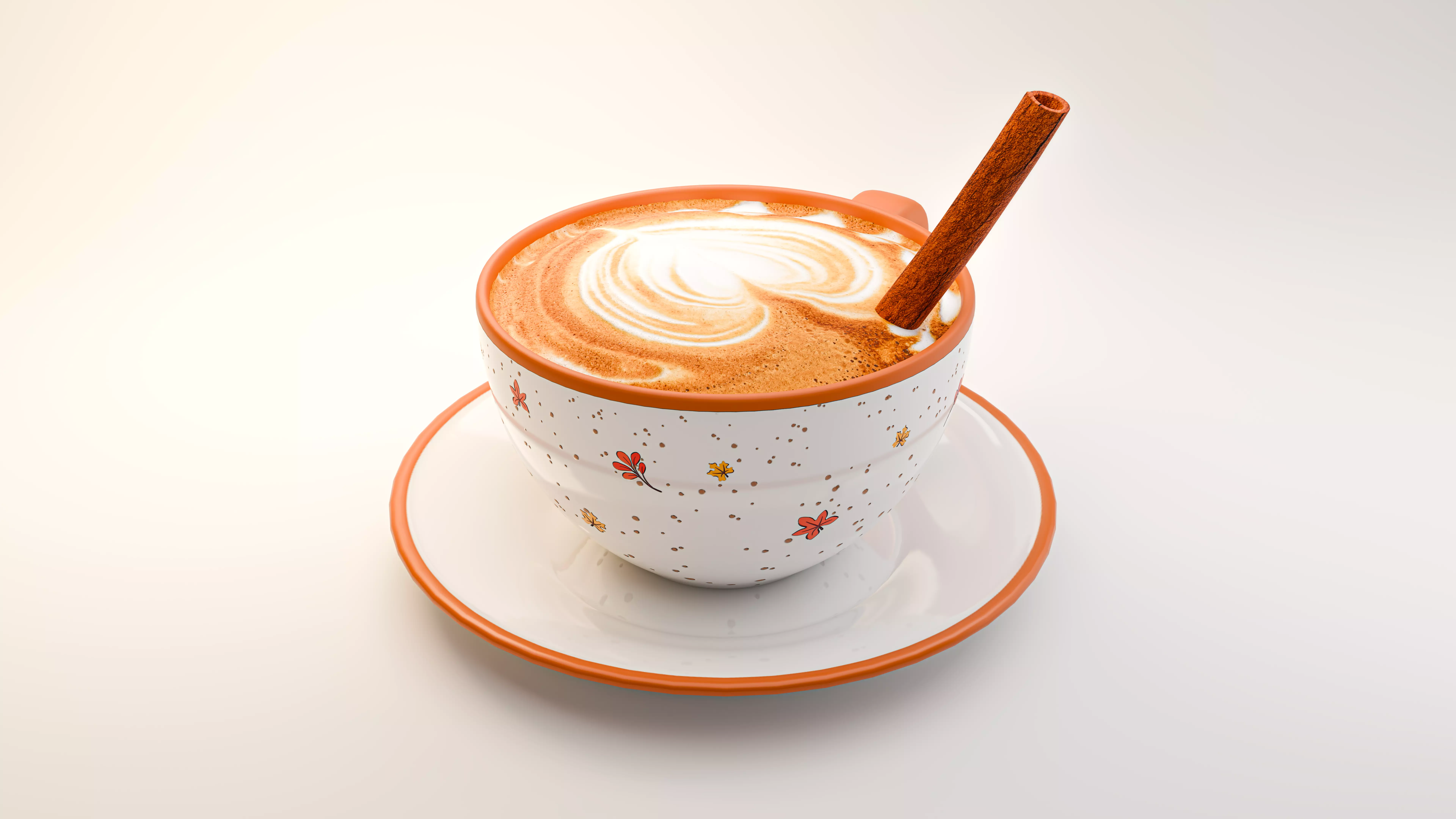 Autumn Coffee Mug and Saucer with Coffee and Cinnamon 3D model_4