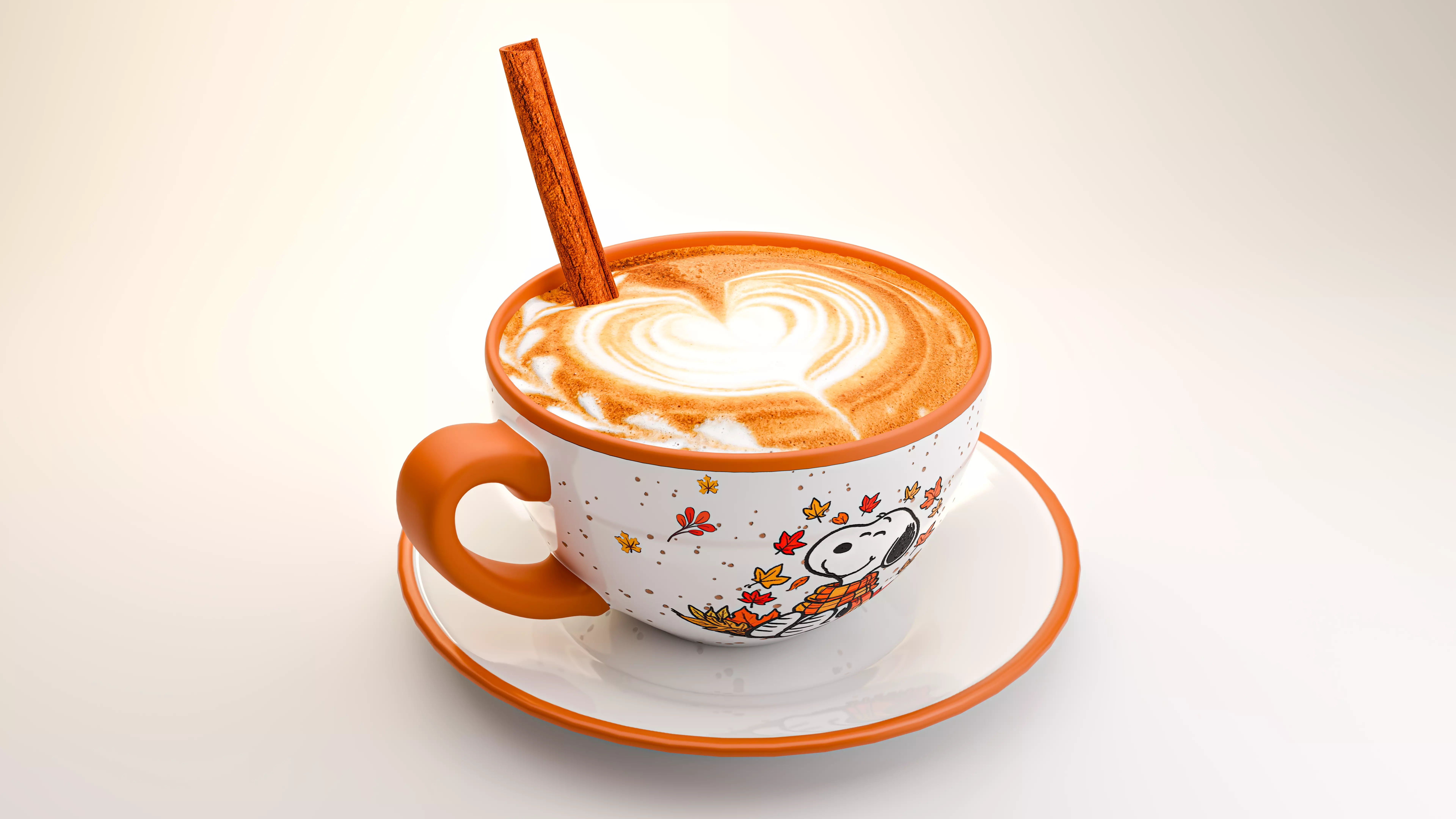 Autumn Coffee Mug and Saucer with Coffee and Cinnamon 3D model_0
