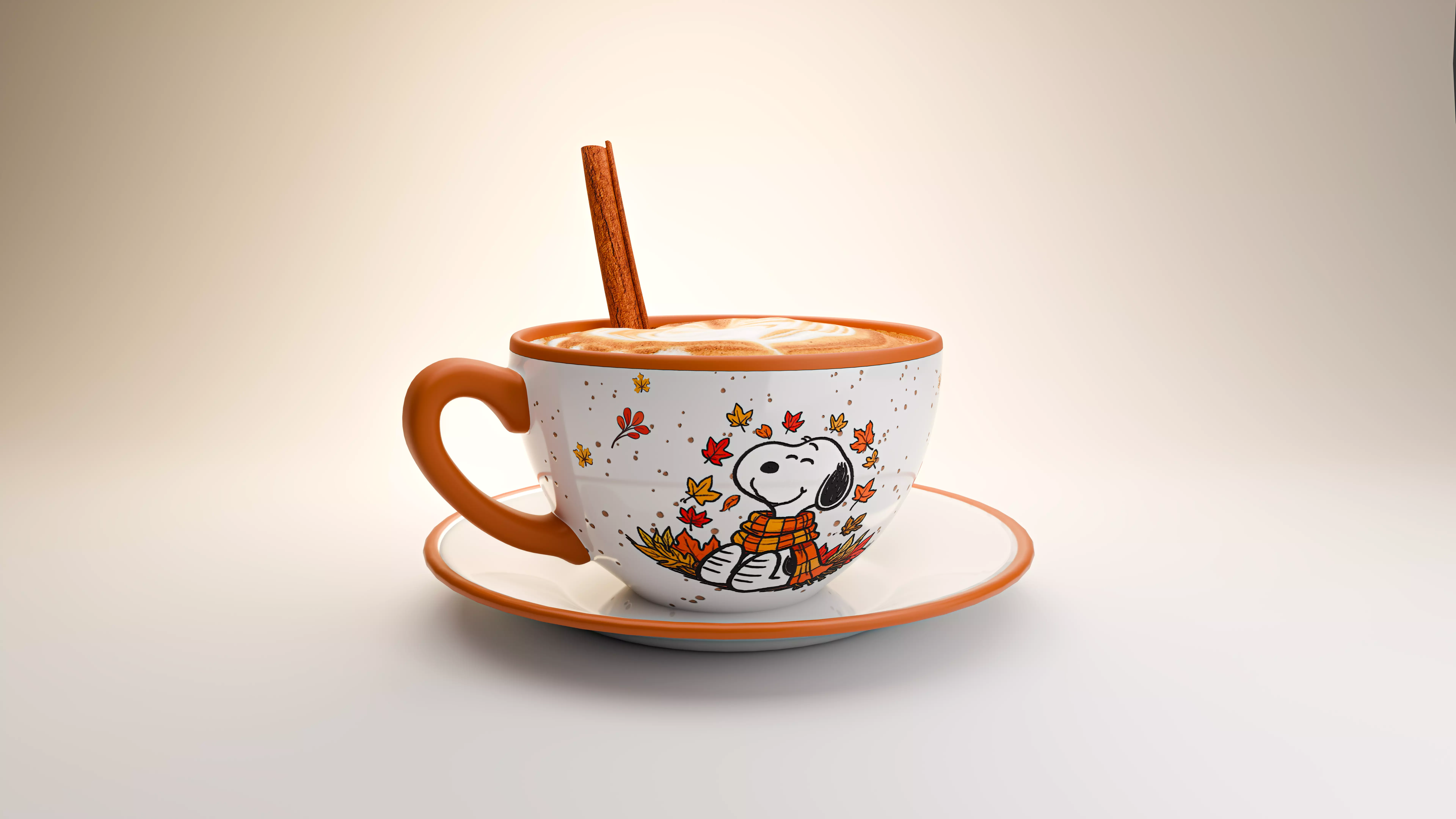 Autumn Coffee Mug and Saucer with Coffee and Cinnamon 3D model_2