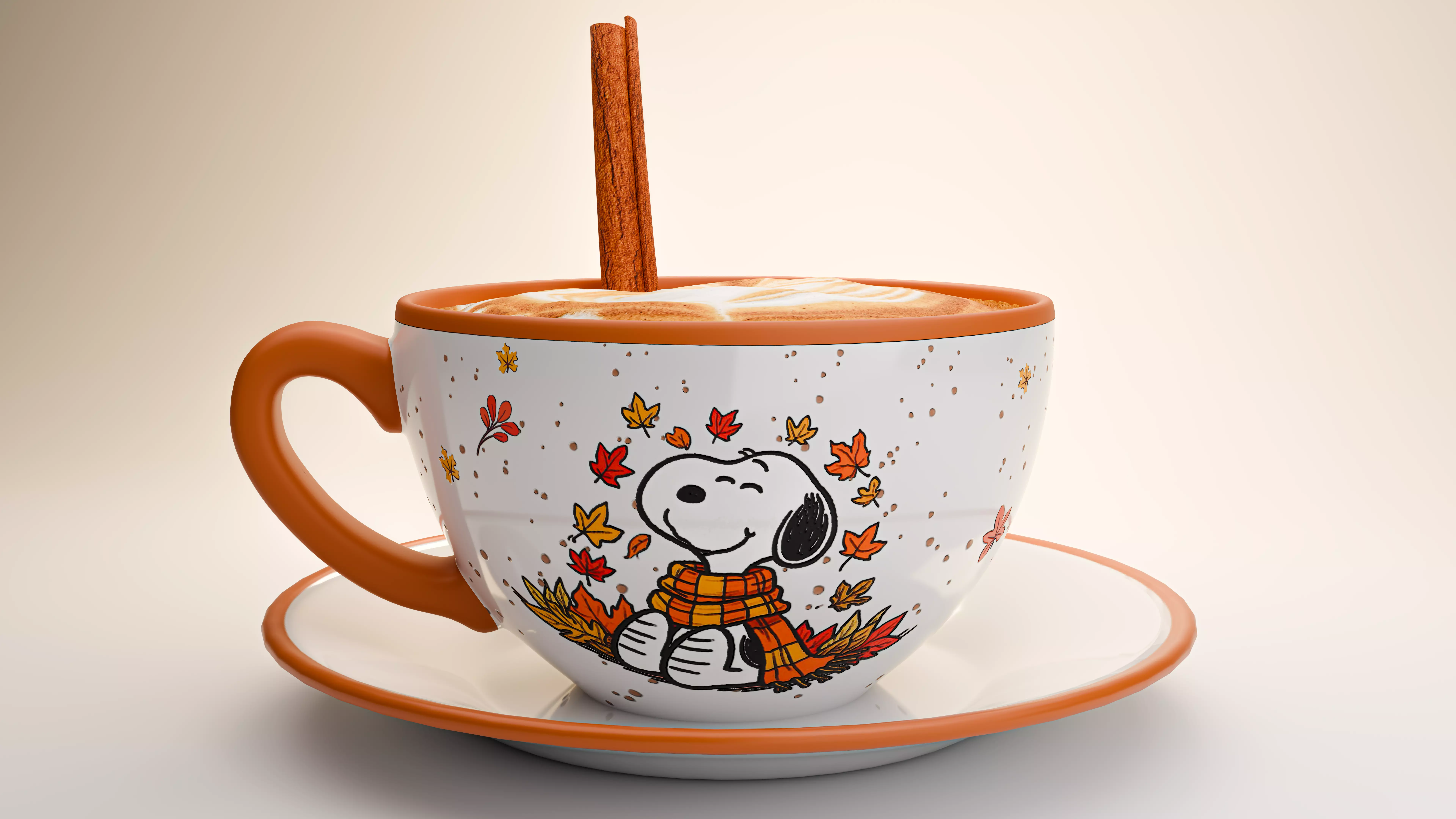 Autumn Coffee Mug and Saucer with Coffee and Cinnamon 3D model_3