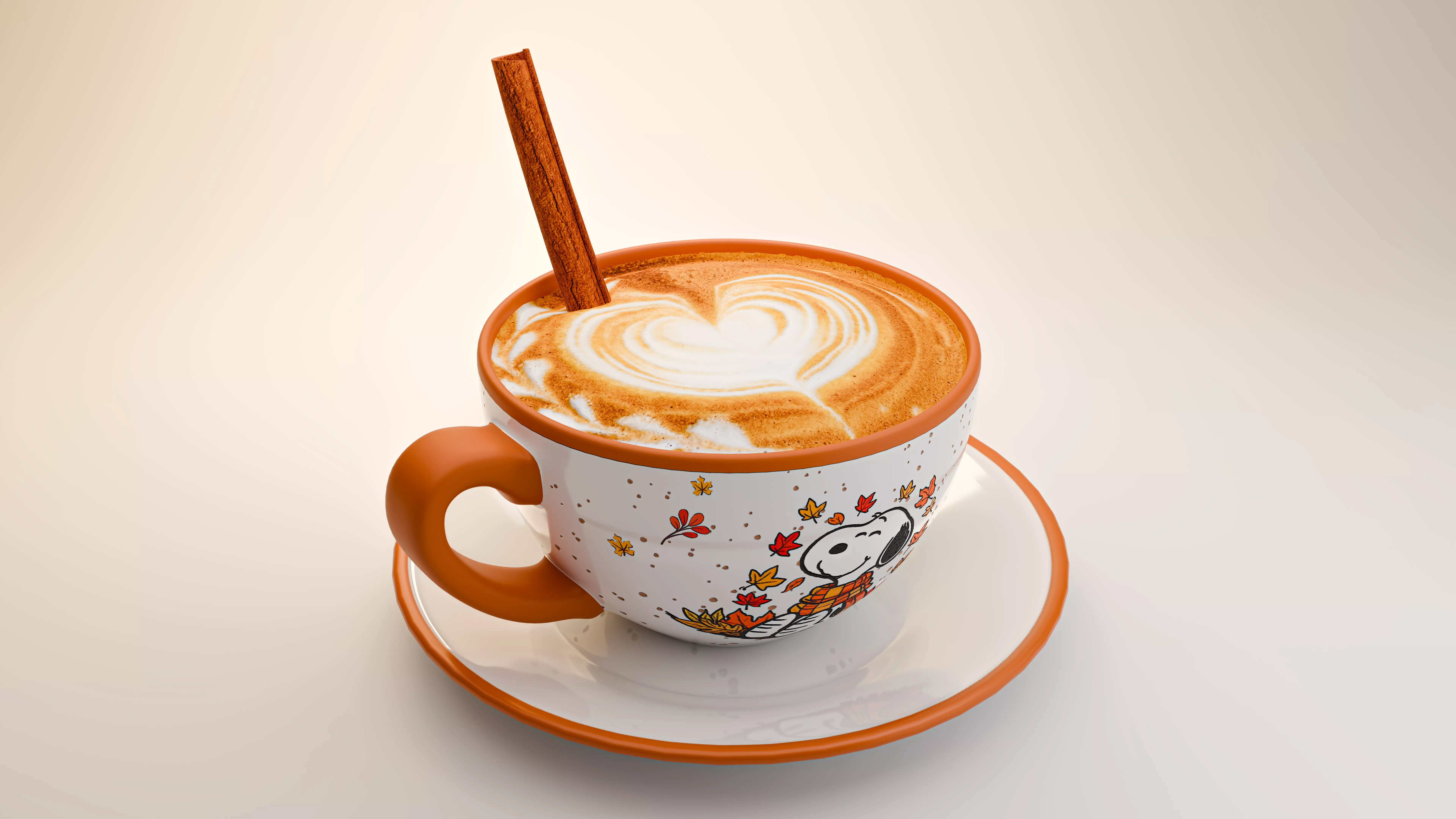 Autumn Coffee Mug and Saucer with Coffee and Cinnamon 3D model_5