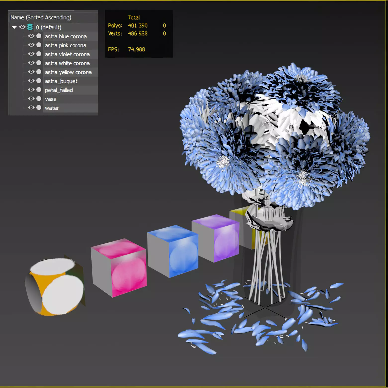 Bouquet of aster flowers 3D model_3