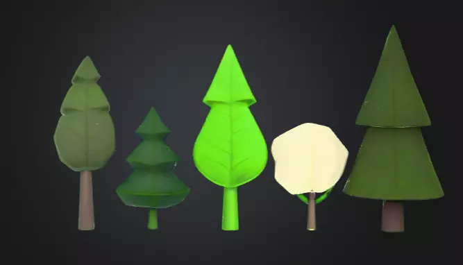Low Poly Stylized Tree Pack Pine Oak and Bush Models Free low-poly 3D model