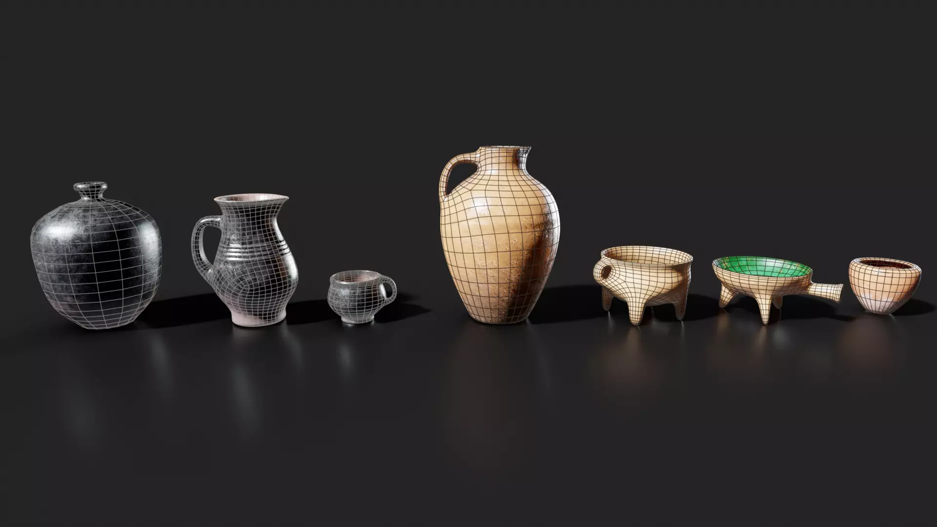 Clay Pots Pack Low-poly 3D model_7