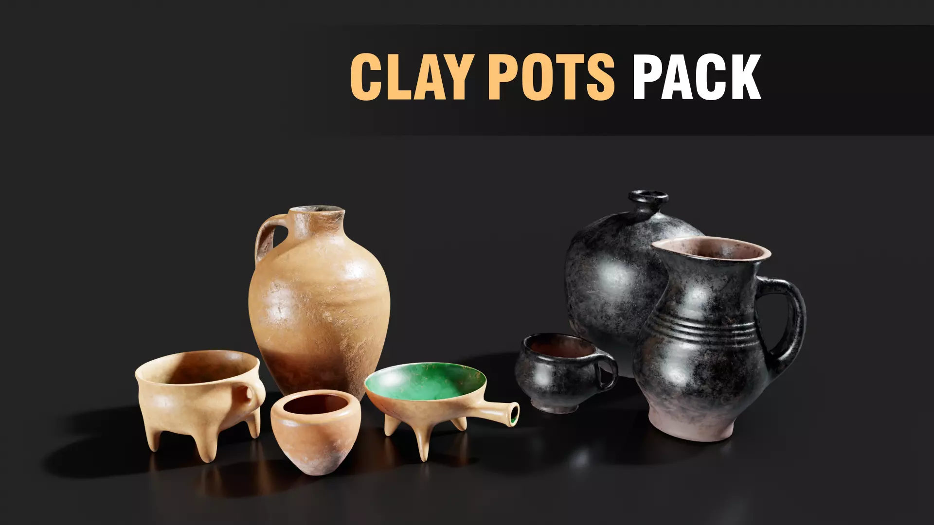 Clay Pots Pack Low-poly 3D model_0