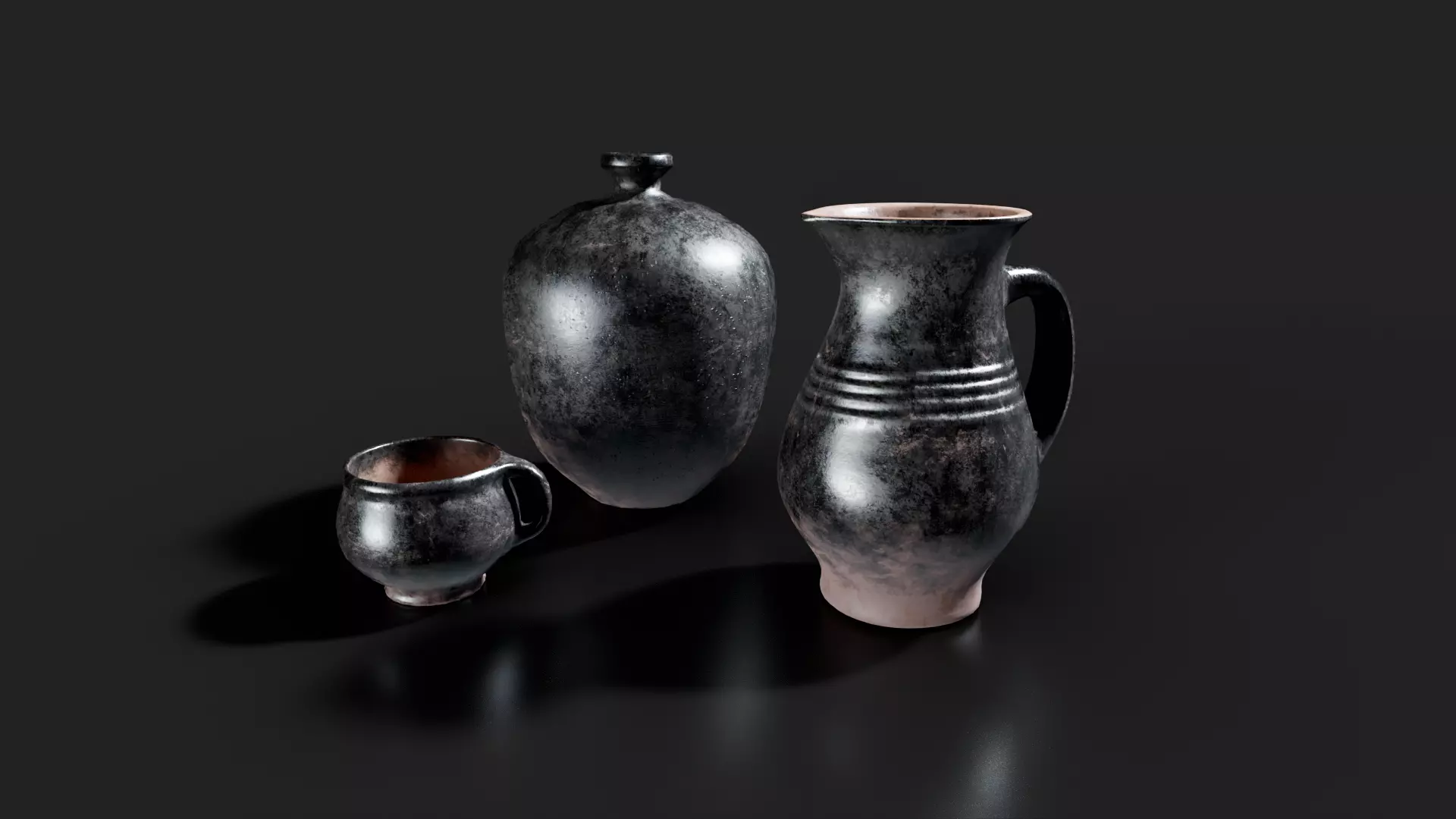 Clay Pots Pack Low-poly 3D model_4