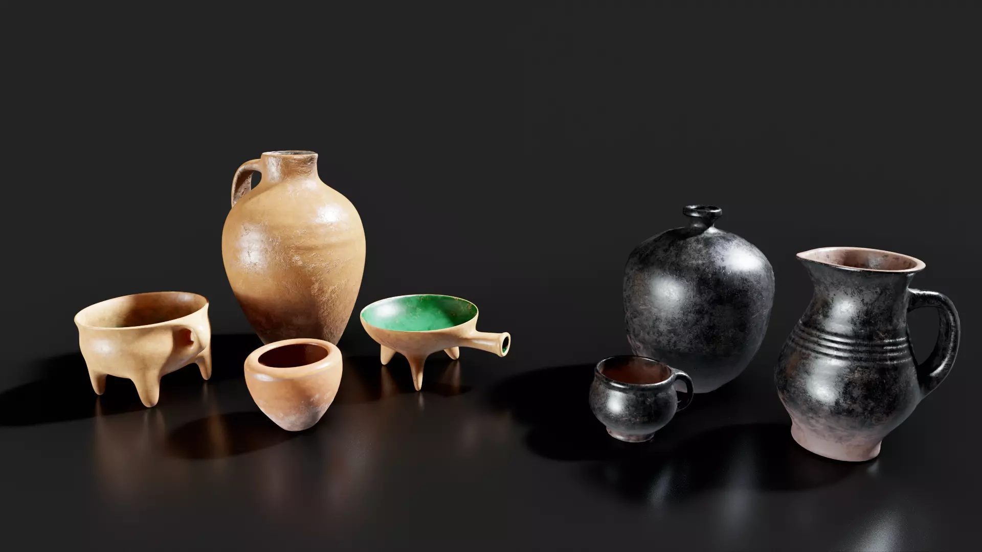 Clay Pots Pack Low-poly 3D model_2