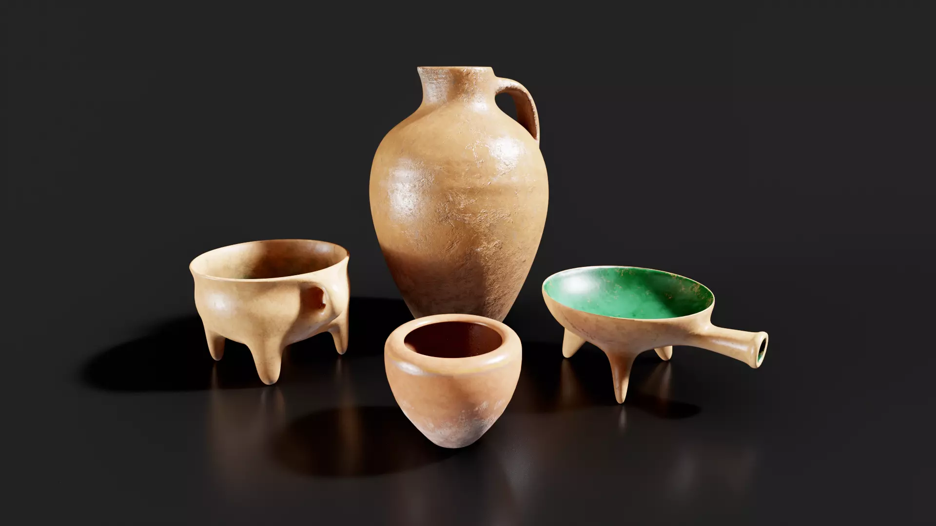 Clay Pots Pack Low-poly 3D model_3