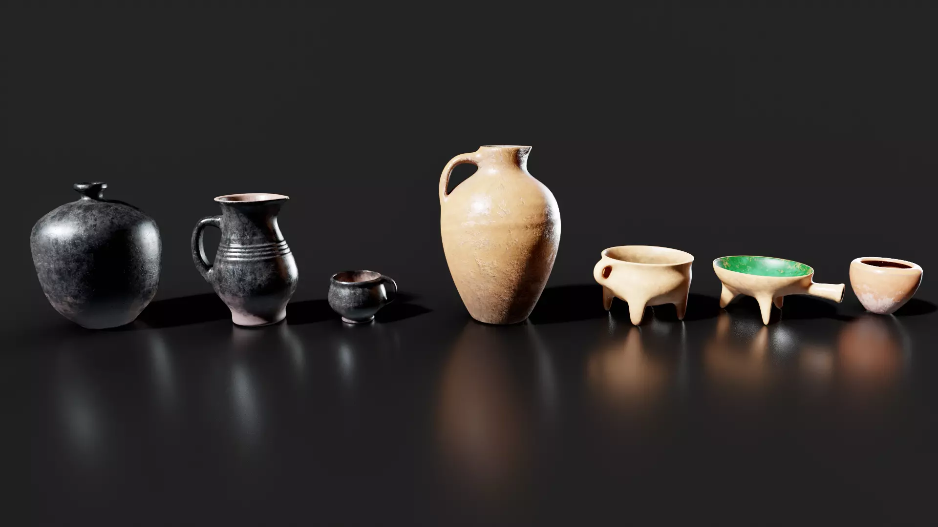 Clay Pots Pack Low-poly 3D model_5