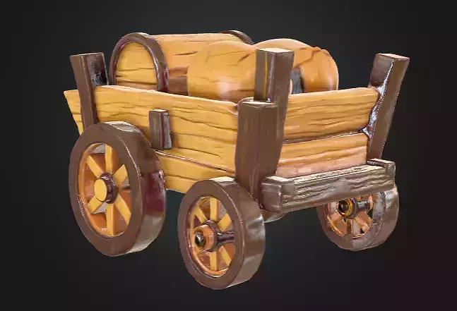 Low Poly Medieval Wooden Cart Stylized Fantasy Game Asset