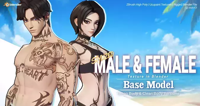 Stylized Kpop Male and Female Base Body 3D Model Collection Low-poly 3D model