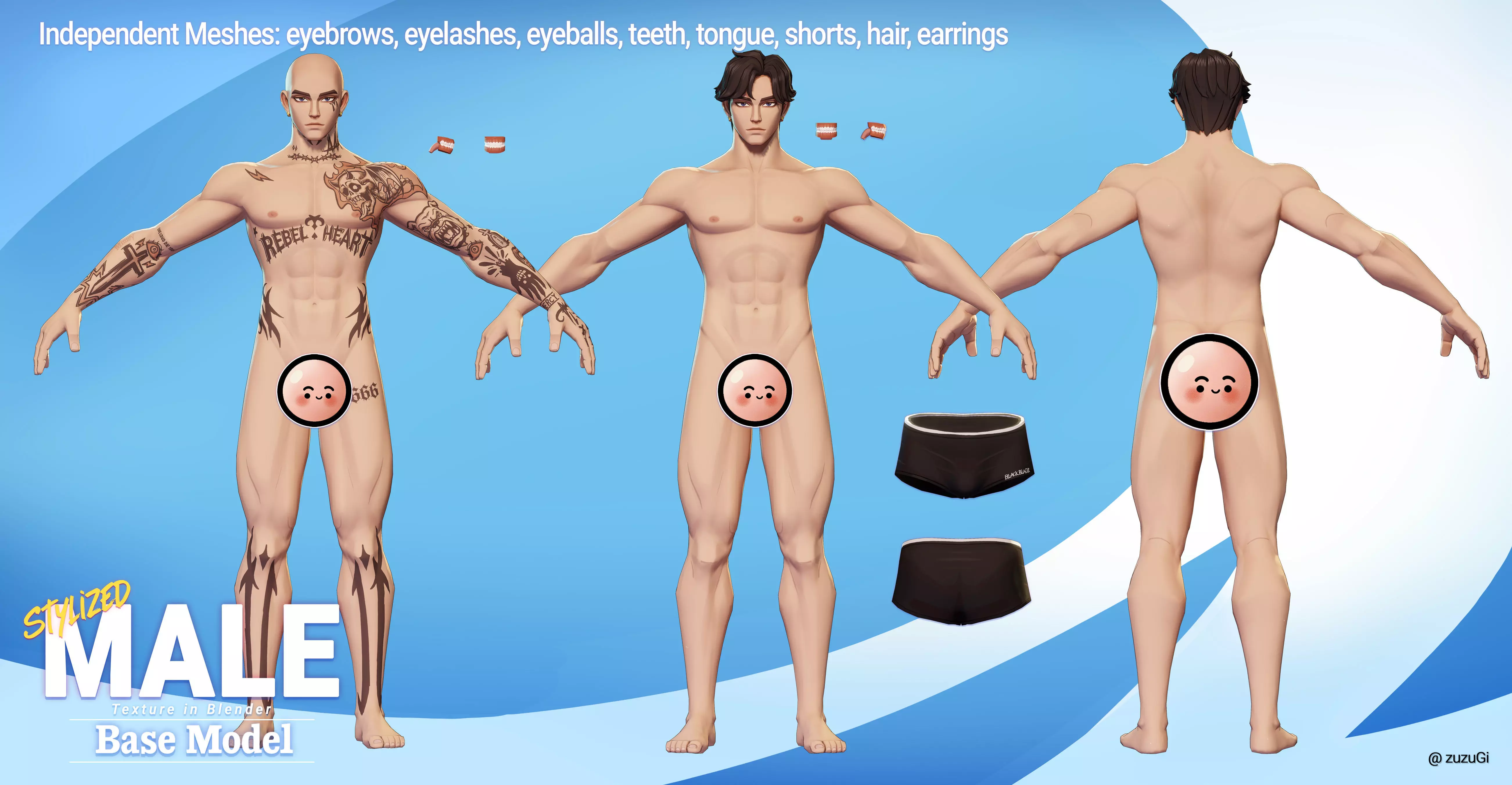 Stylized Kpop Male and Female Base Body 3D Model Collection Low-poly 3D model_5