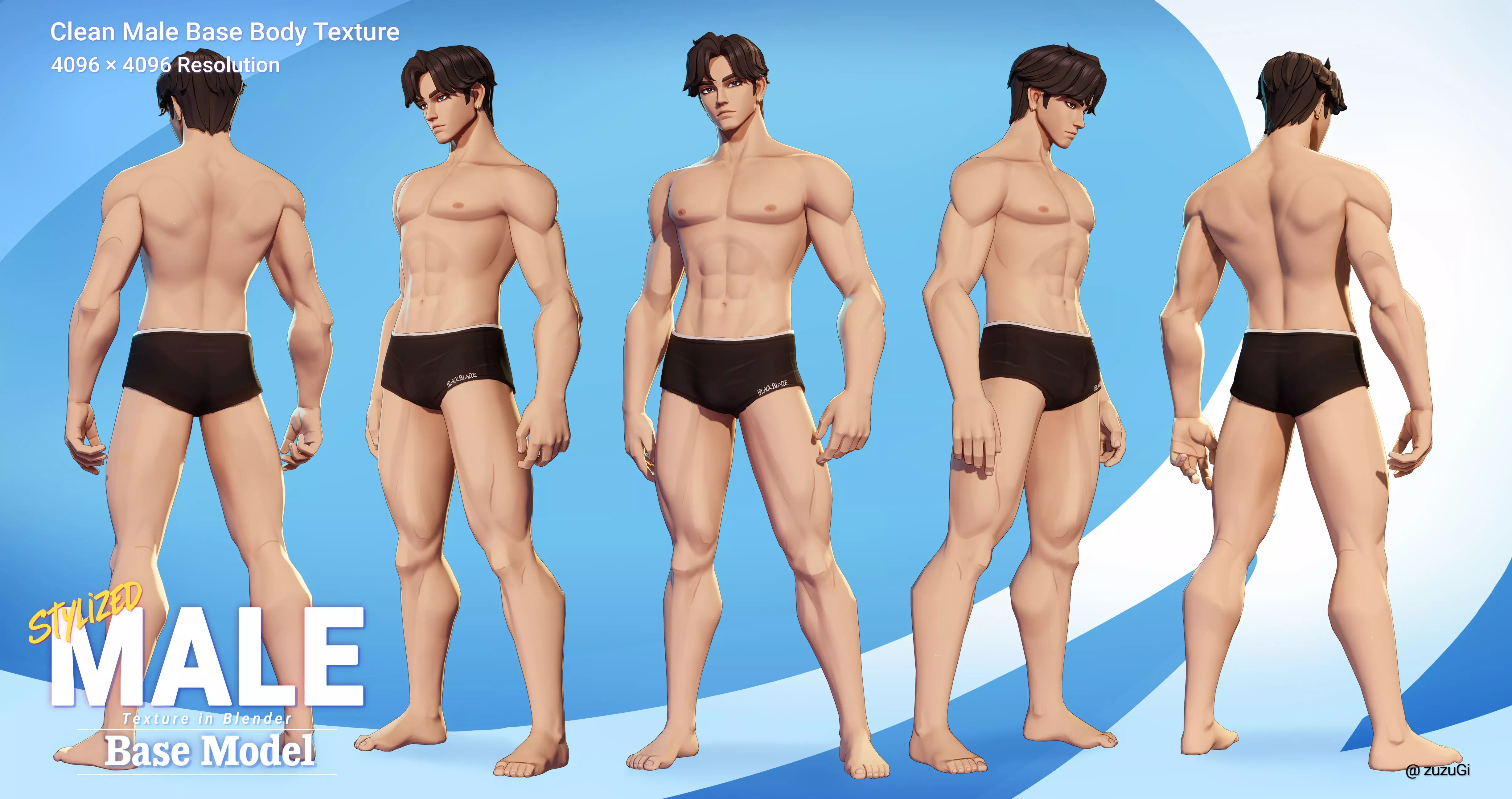 Stylized Kpop Male and Female Base Body 3D Model Collection Low-poly 3D model_1