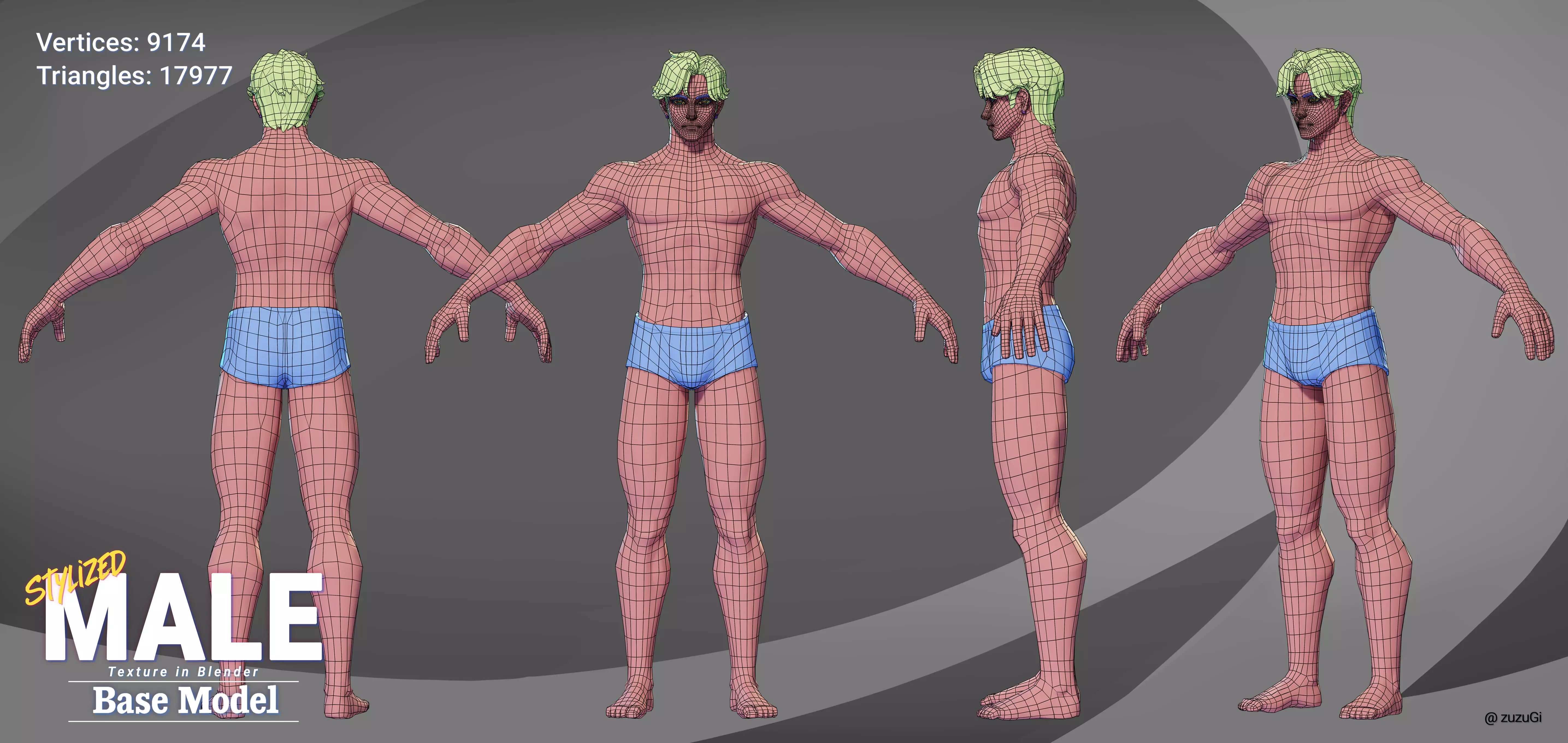 Stylized Kpop Male and Female Base Body 3D Model Collection Low-poly 3D model_8