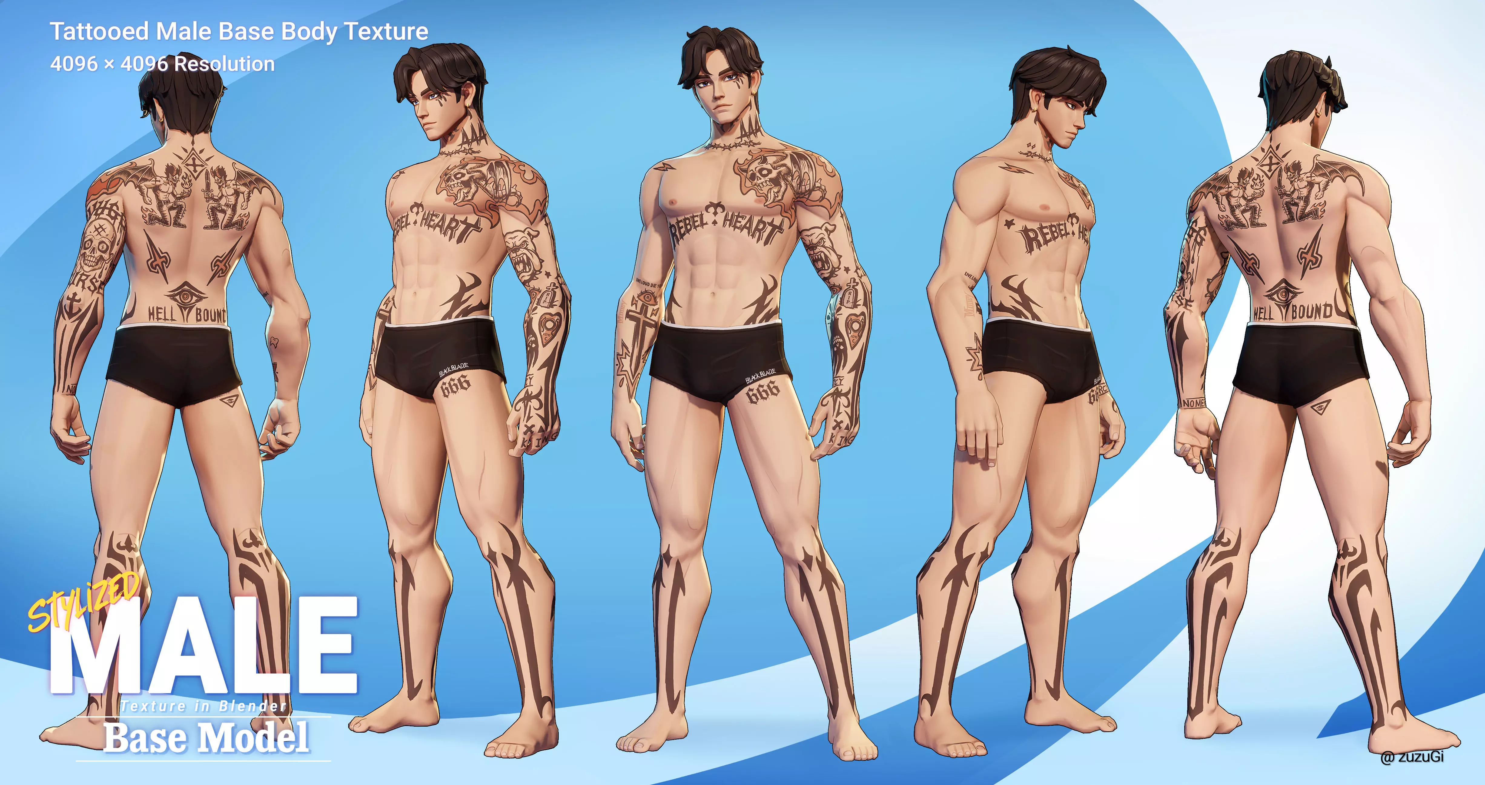 Stylized Kpop Male and Female Base Body 3D Model Collection Low-poly 3D model_2