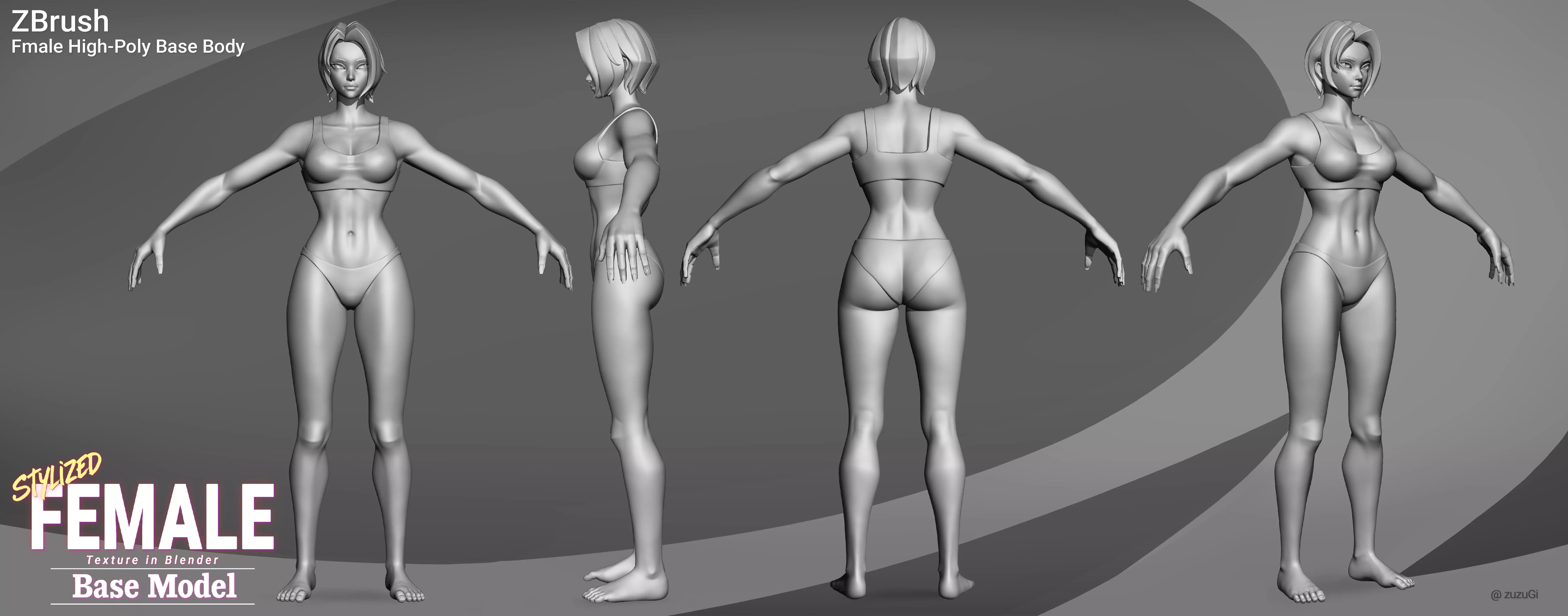 Stylized Kpop Male and Female Base Body 3D Model Collection Low-poly 3D model_16