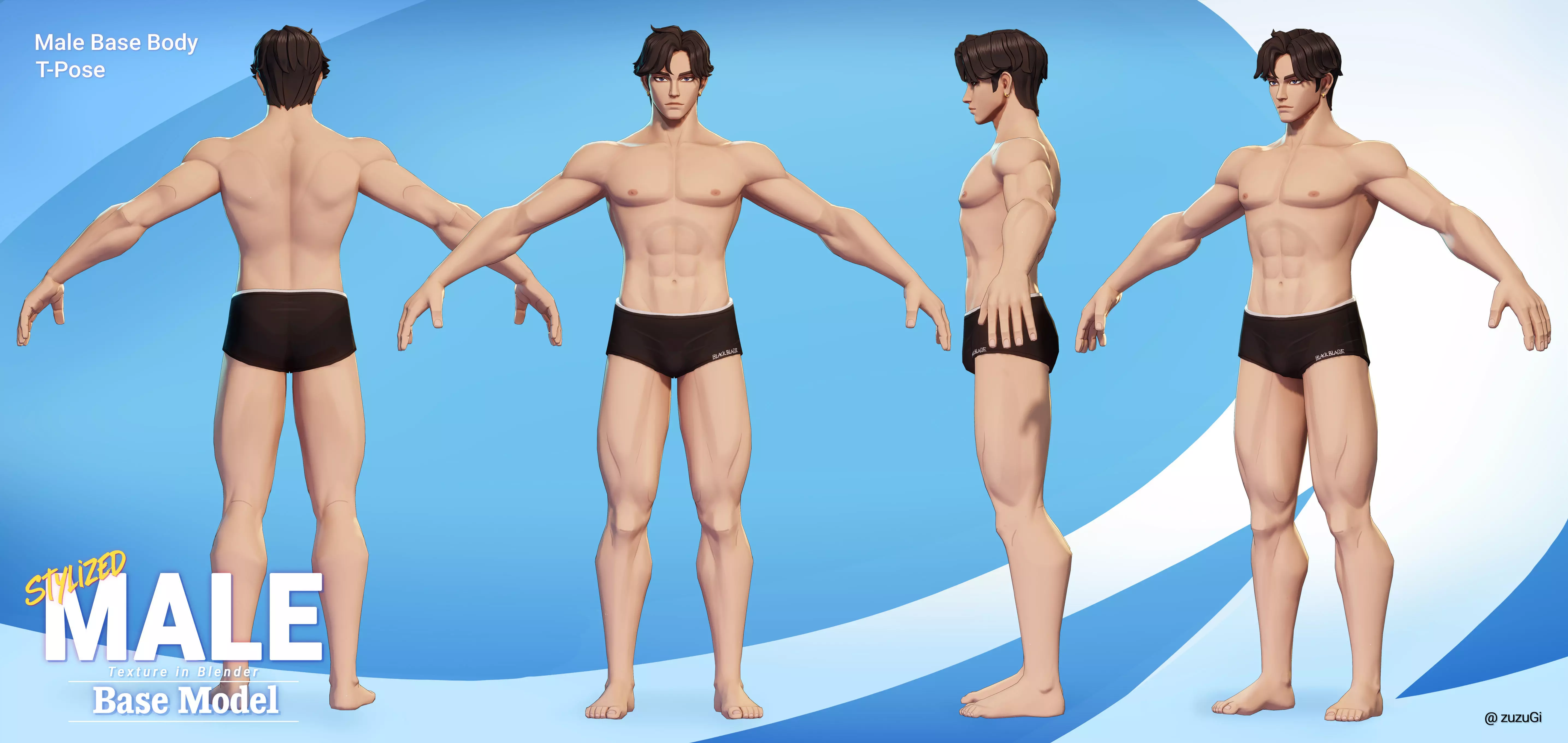 Stylized Kpop Male and Female Base Body 3D Model Collection Low-poly 3D model_4