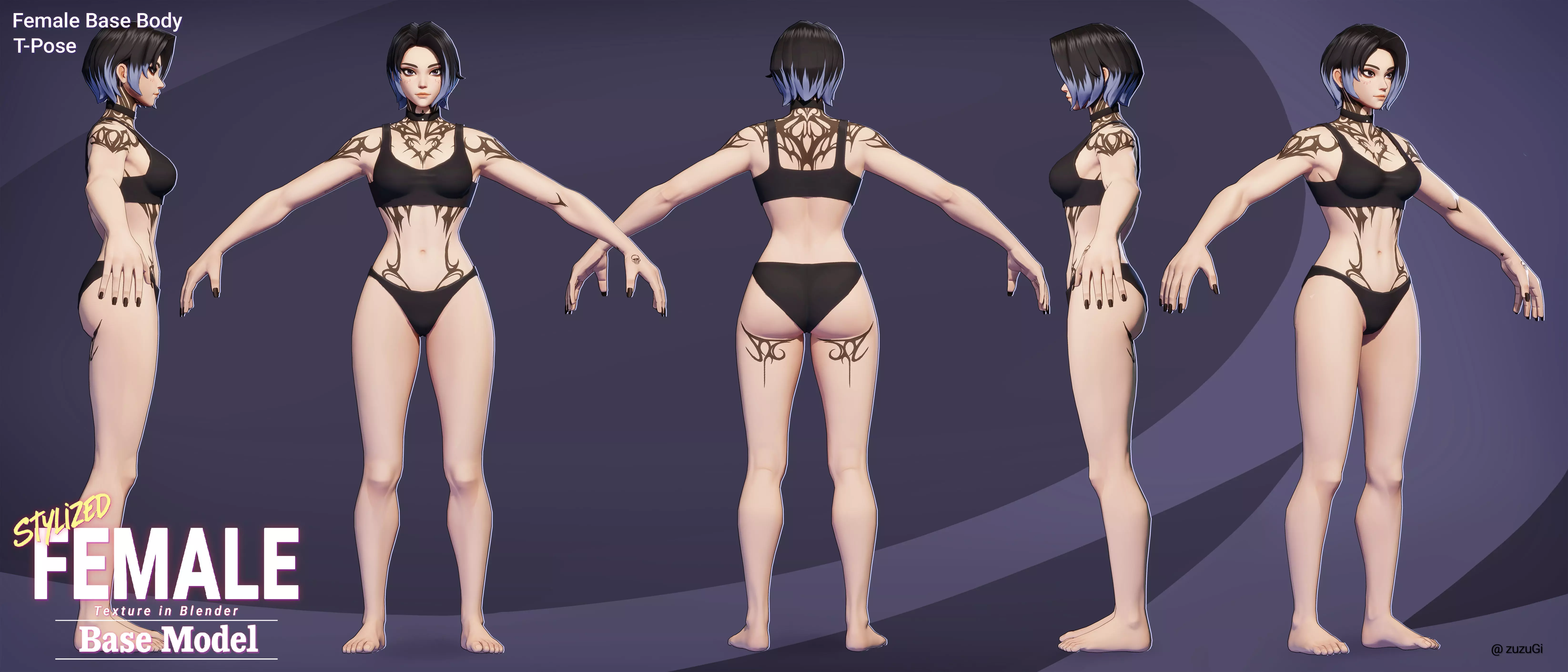 Stylized Kpop Male and Female Base Body 3D Model Collection Low-poly 3D model_13