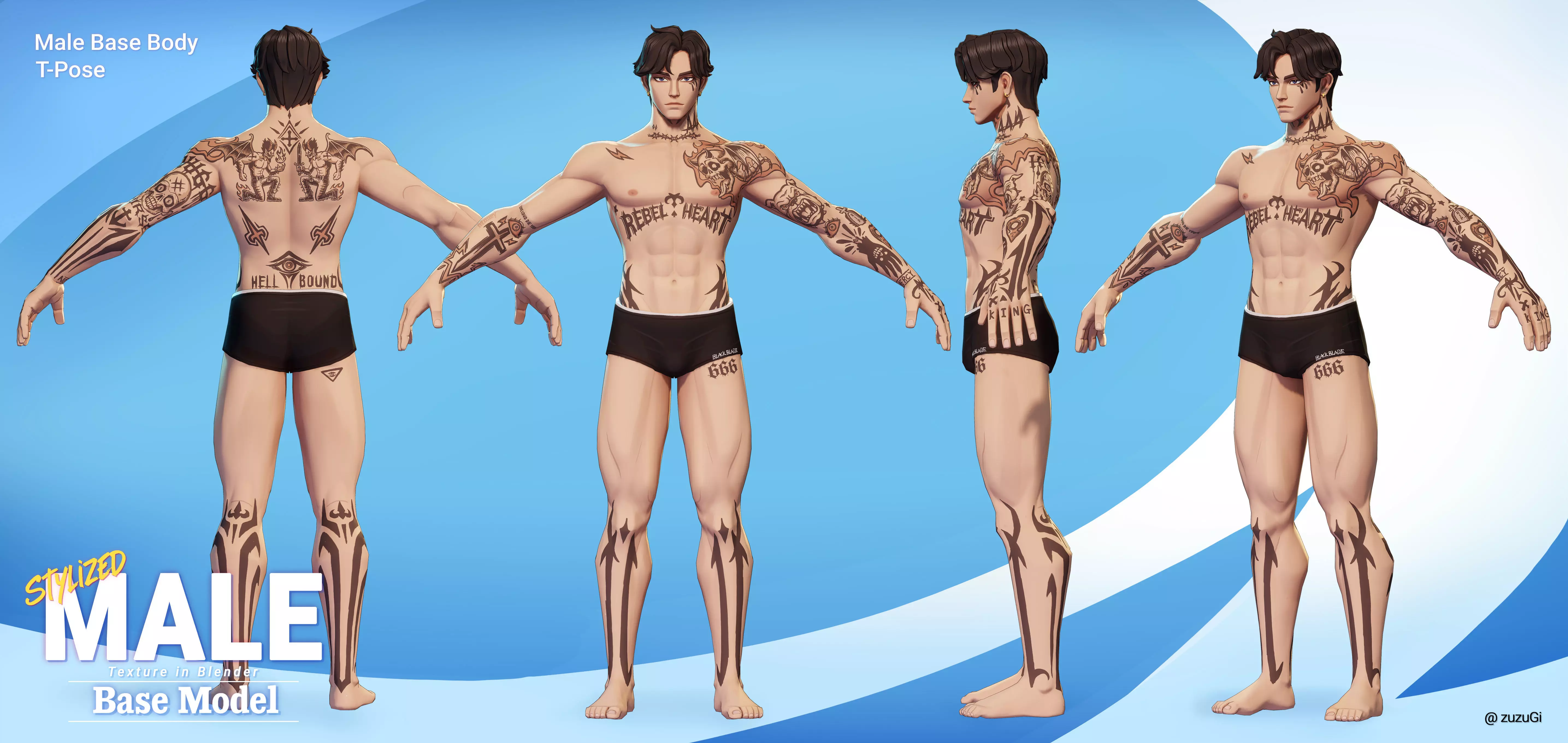 Stylized Kpop Male and Female Base Body 3D Model Collection Low-poly 3D model_3