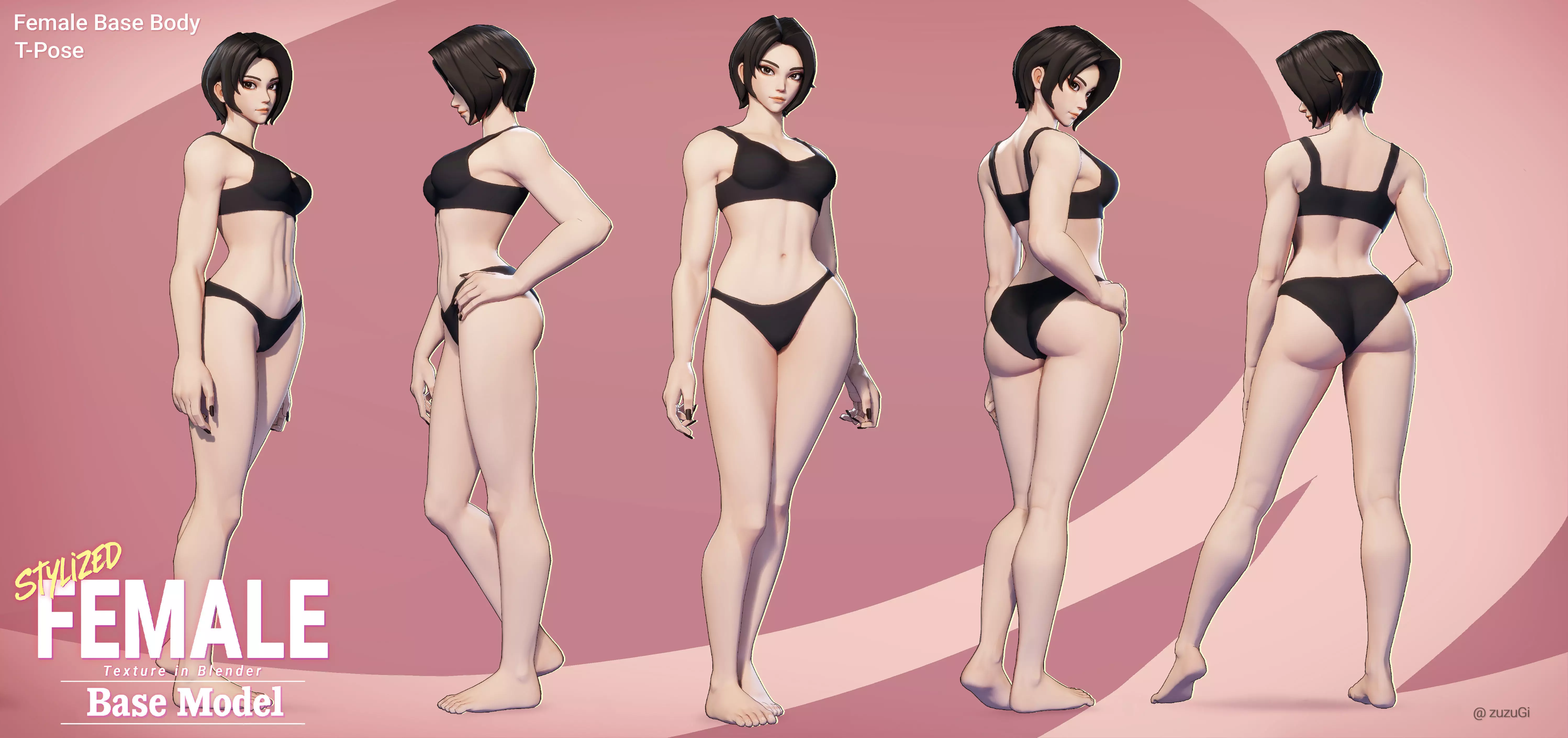 Stylized Kpop Male and Female Base Body 3D Model Collection Low-poly 3D model_12