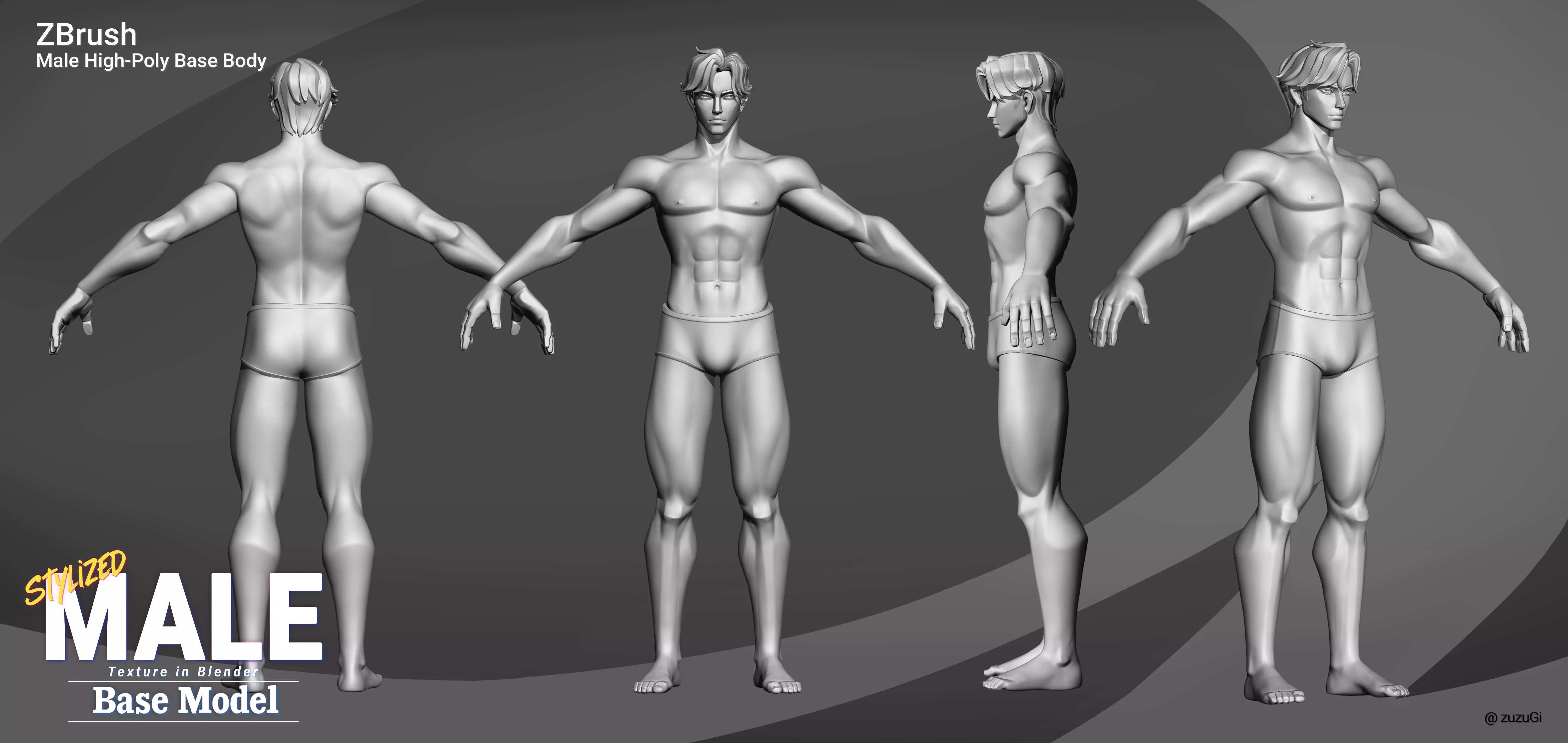 Stylized Kpop Male and Female Base Body 3D Model Collection Low-poly 3D model_6