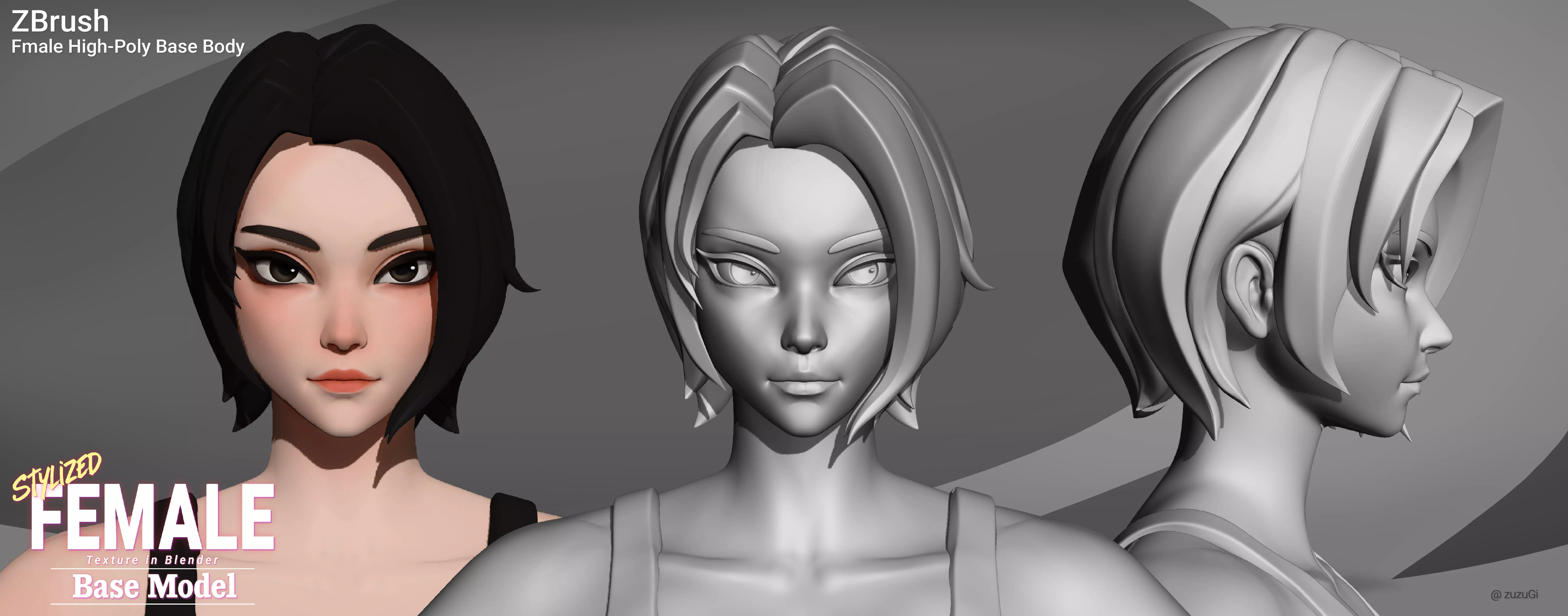 Stylized Kpop Male and Female Base Body 3D Model Collection Low-poly 3D model_17