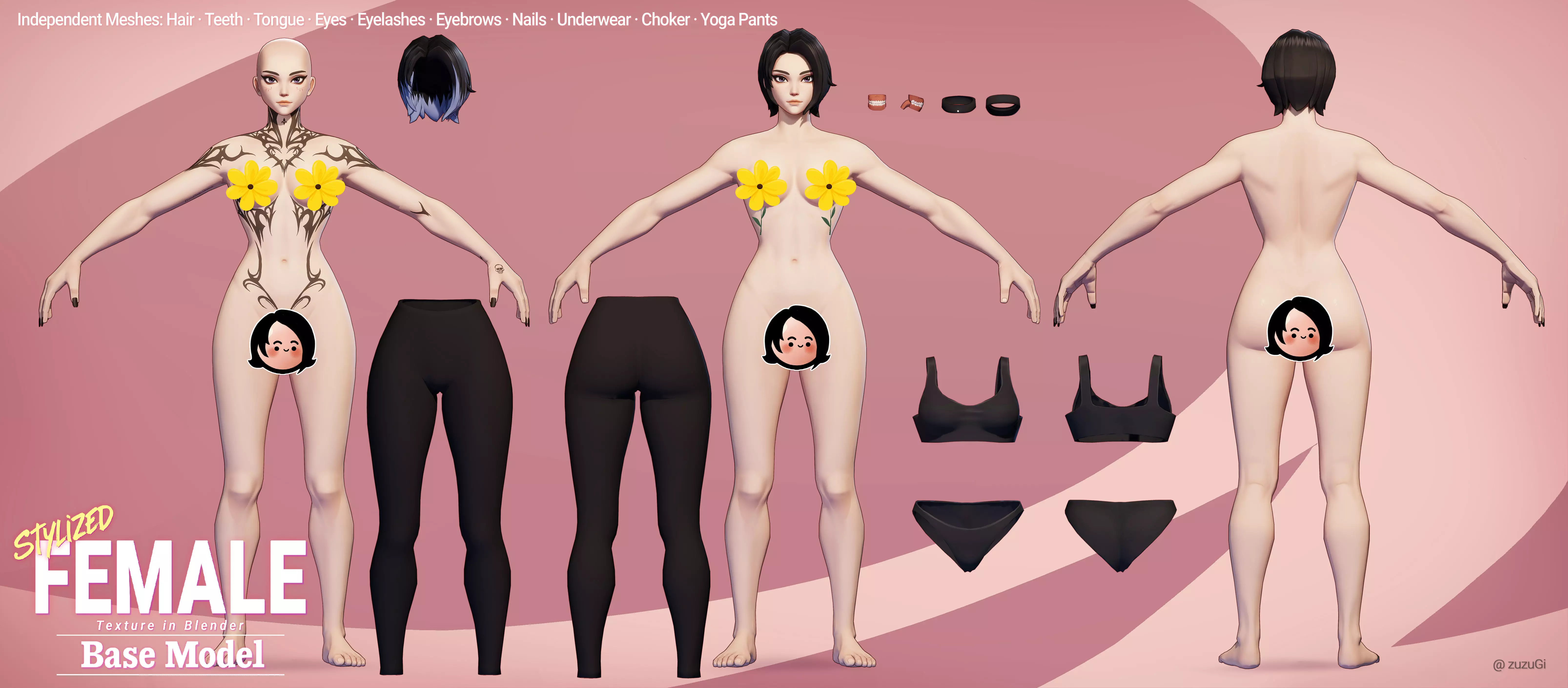 Stylized Kpop Male and Female Base Body 3D Model Collection Low-poly 3D model_15