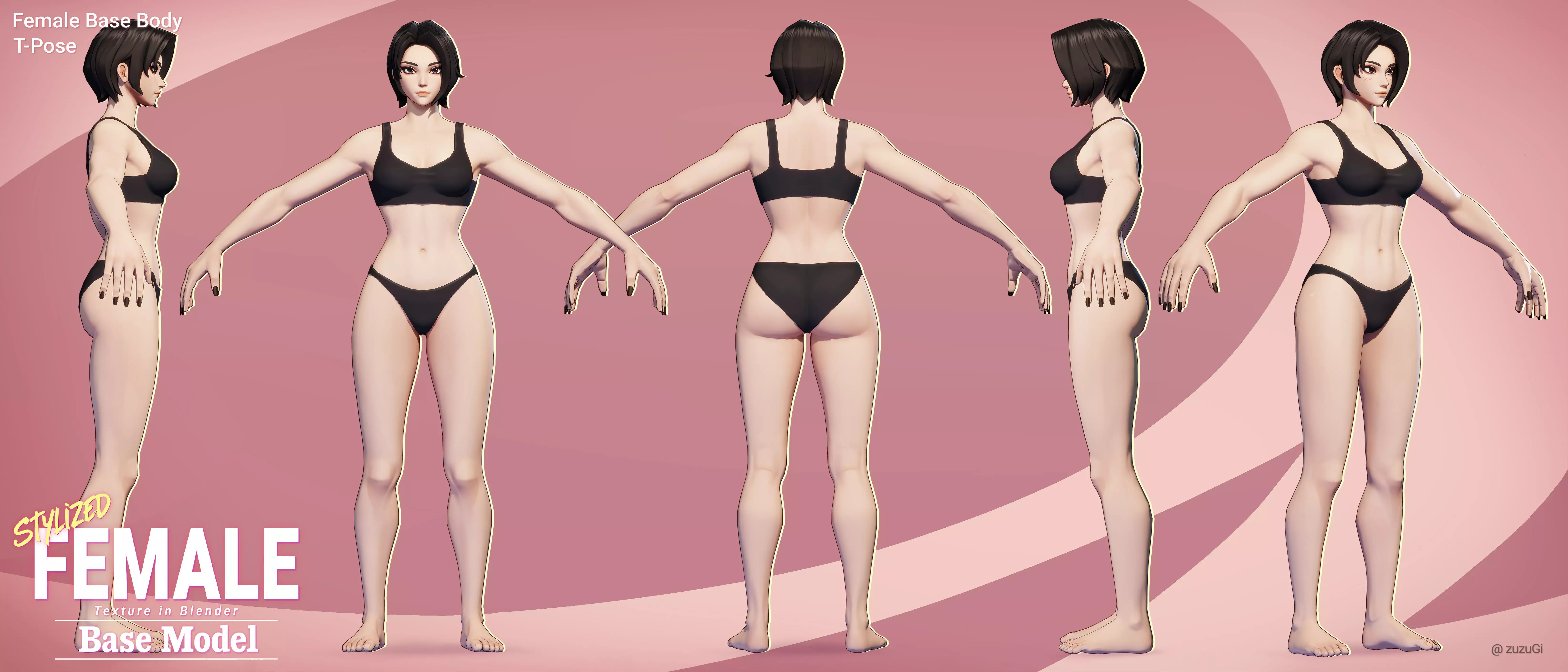 Stylized Kpop Male and Female Base Body 3D Model Collection Low-poly 3D model_14