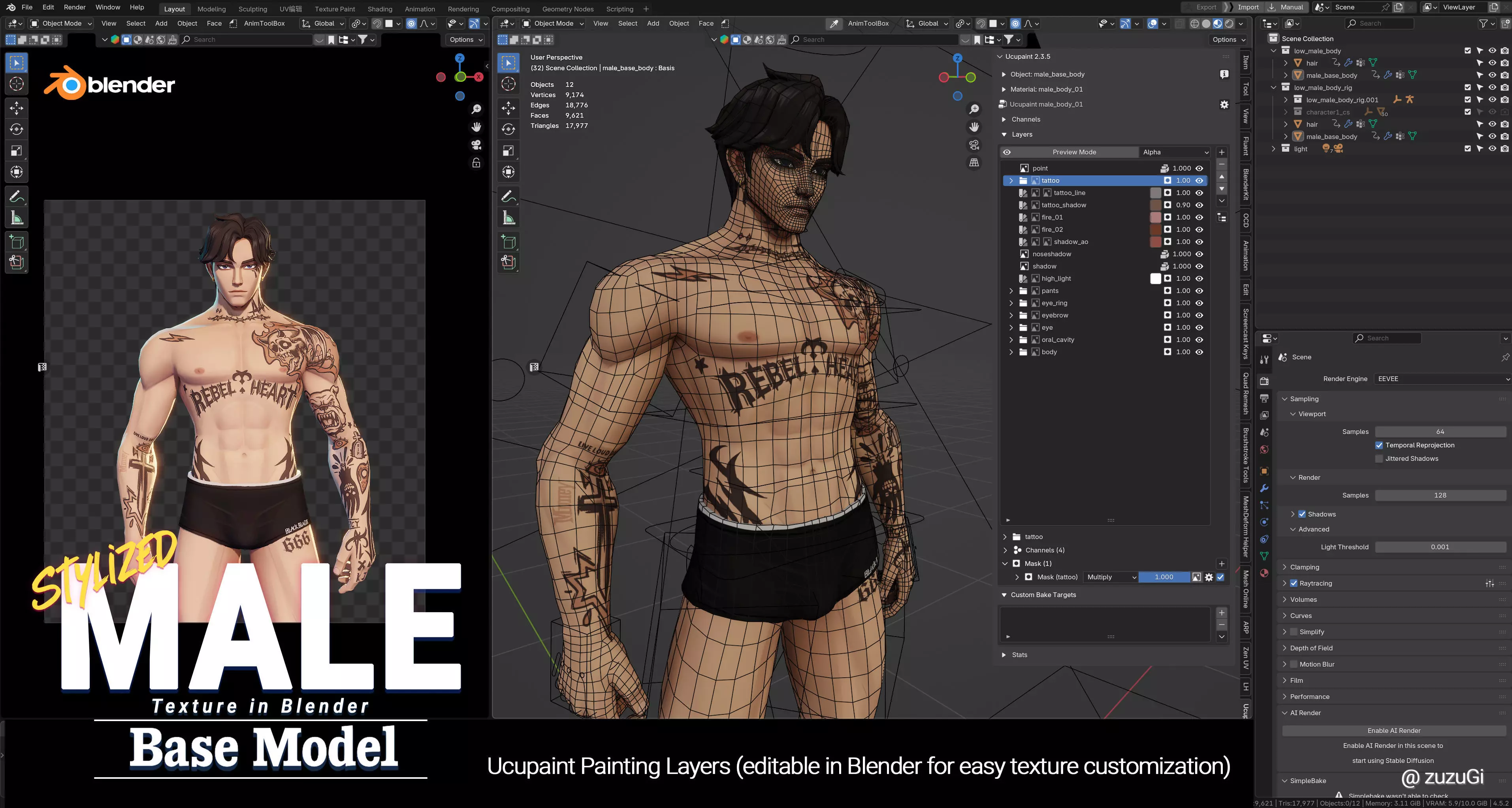 Stylized Kpop Male and Female Base Body 3D Model Collection Low-poly 3D model_10