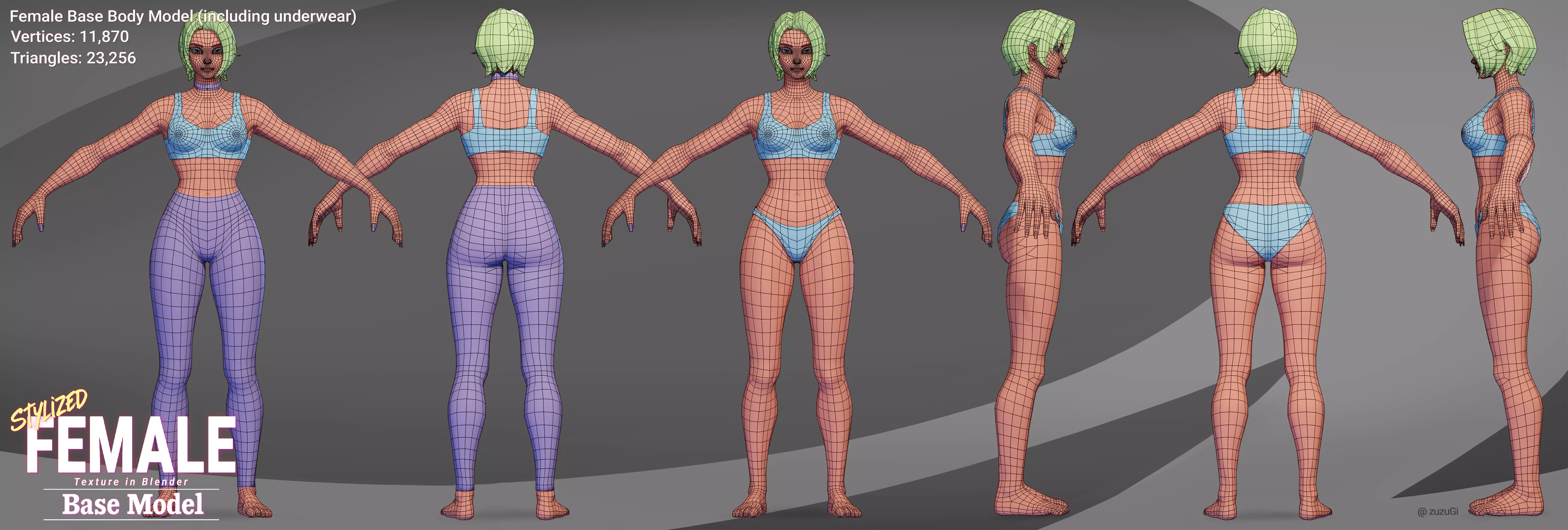 Stylized Kpop Male and Female Base Body 3D Model Collection Low-poly 3D model_18