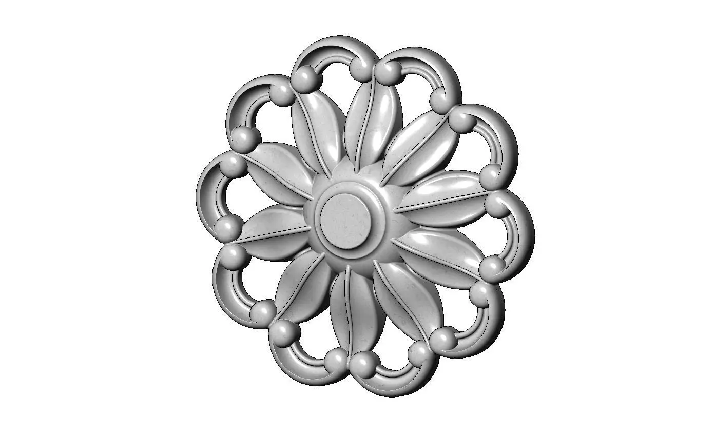 Ribbed rosette carved round eternity corner scroll relief 3D print model_8