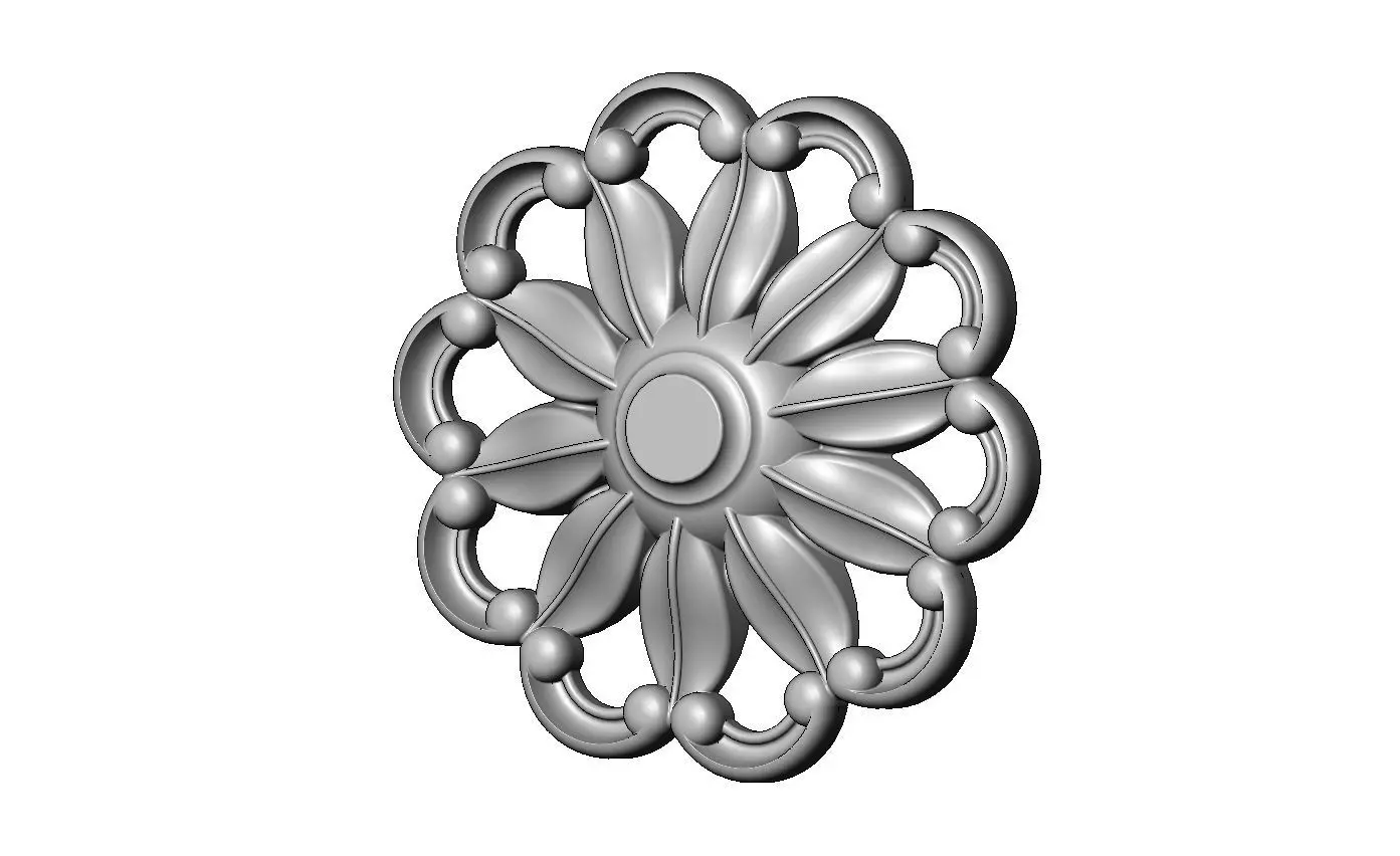 Ribbed rosette carved round eternity corner scroll relief 3D print model_1