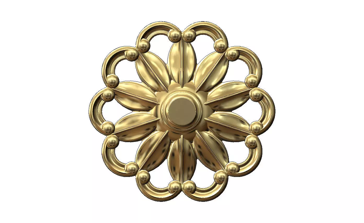 Ribbed rosette carved round eternity corner scroll relief 3D print model_12